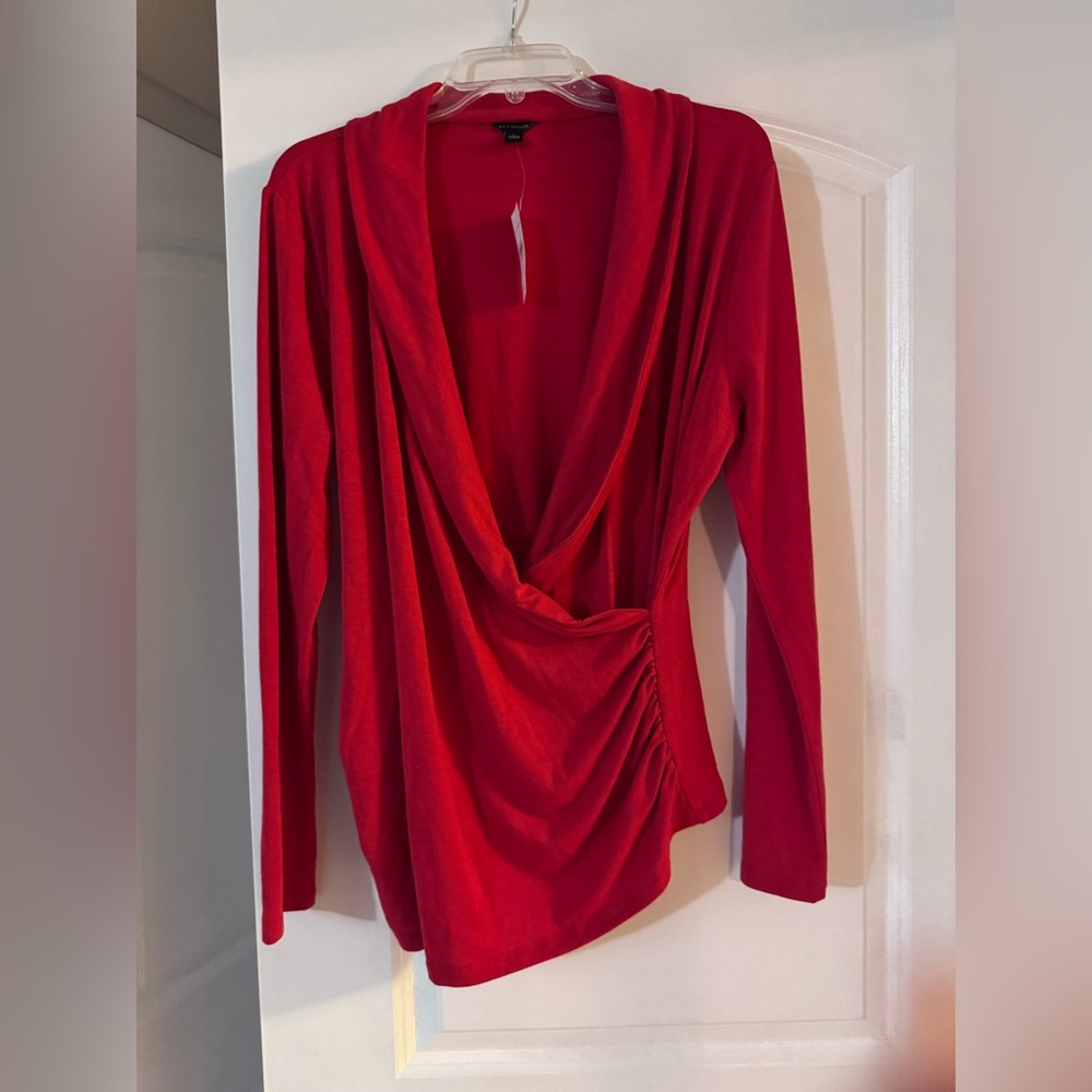 Ann Taylor Red Draped Long Sleeve Light Sweater top, NWT
